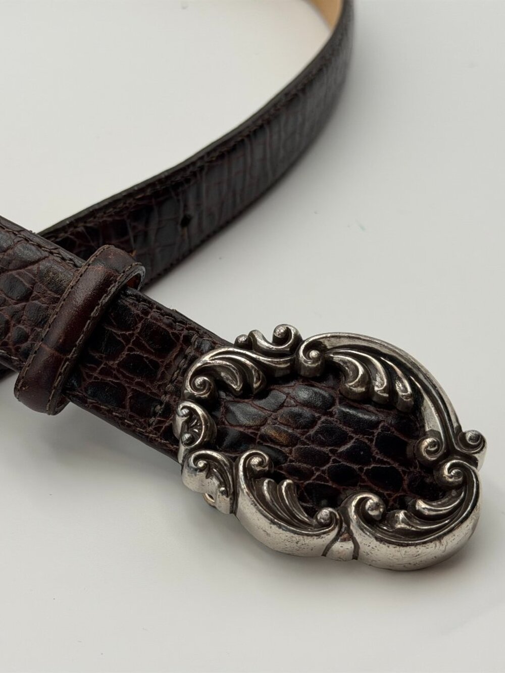 Fossil Vintage Embossed Leather Belt With Ornate Buckle
